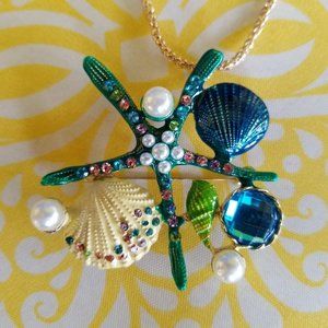 🐚Starfish & Sea Life Necklace Aqua - NWOT🐚